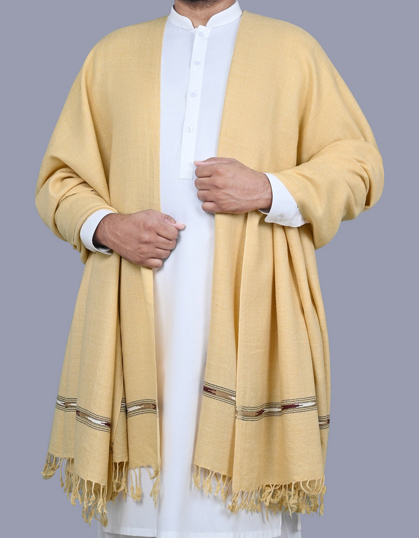 Fawn Plain Wool Blend Men Shawl