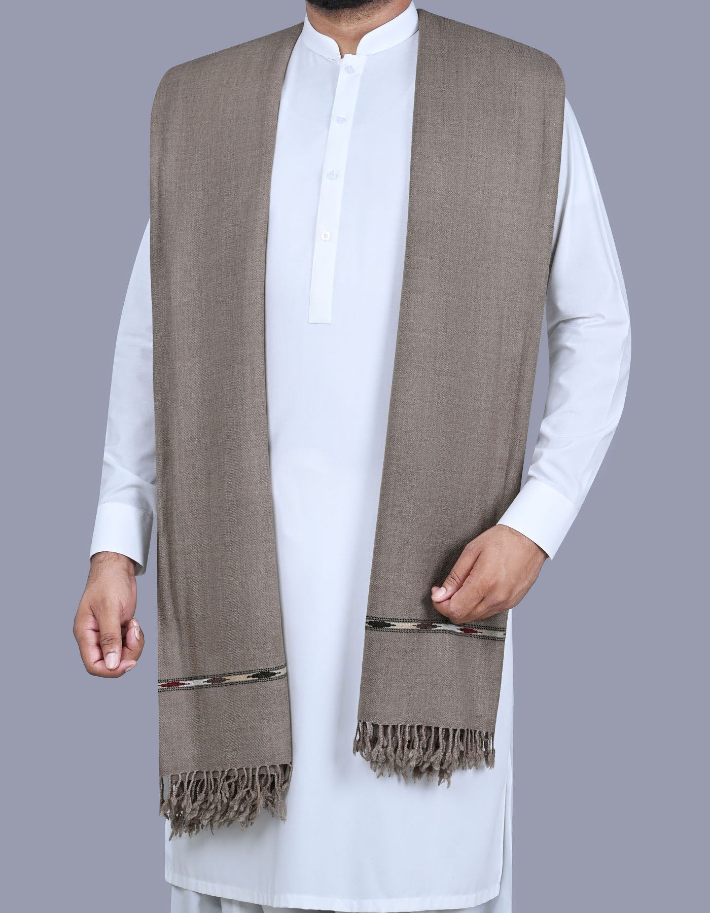 D Brown Plain Wool Blend Men Shawl
