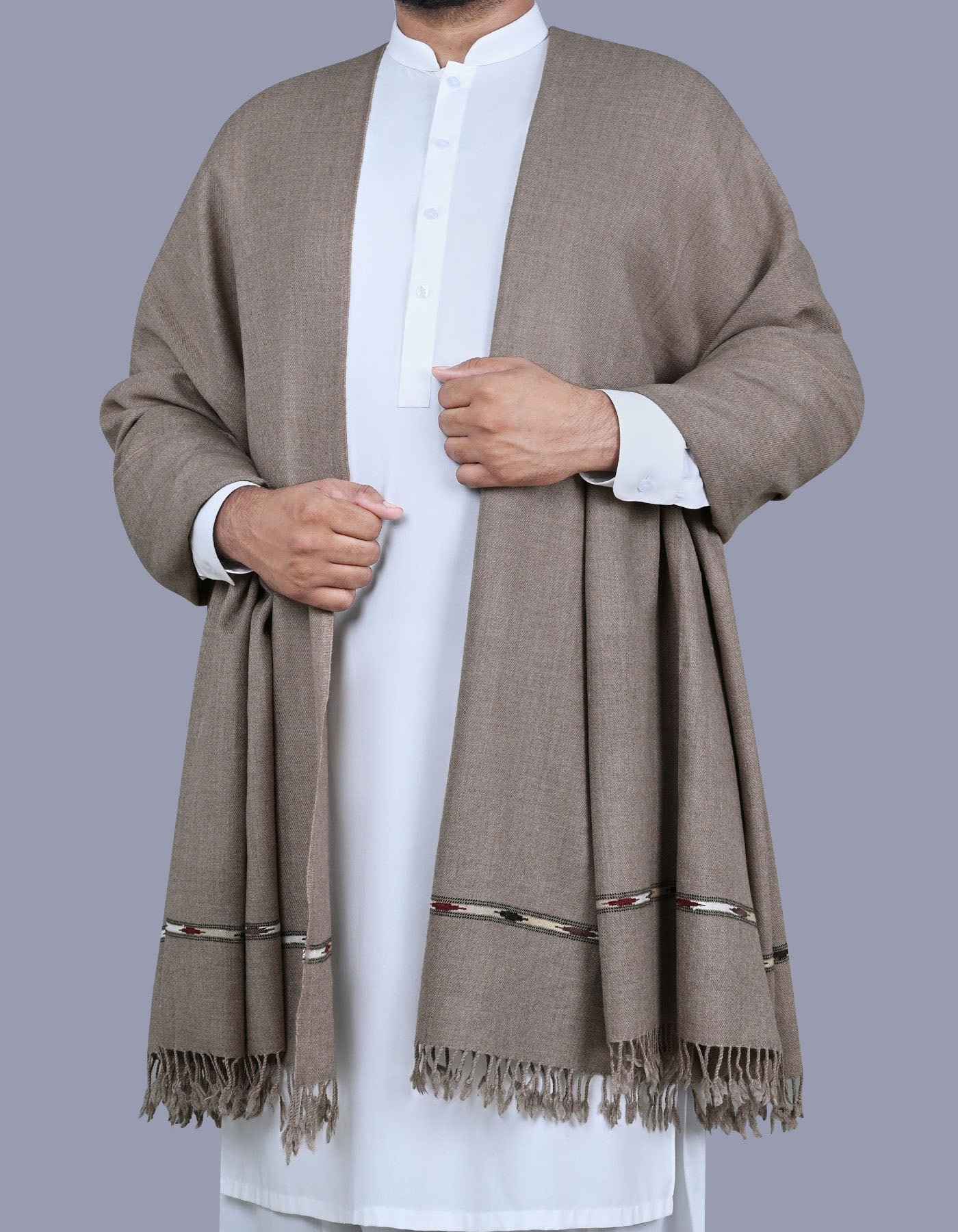 D Brown Plain Wool Blend Men Shawl