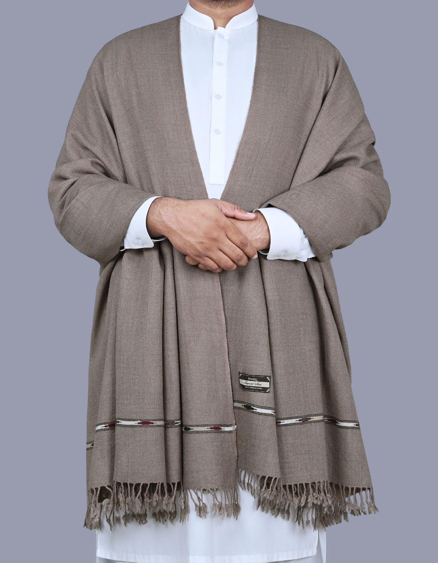 D Brown Plain Wool Blend Men Shawl