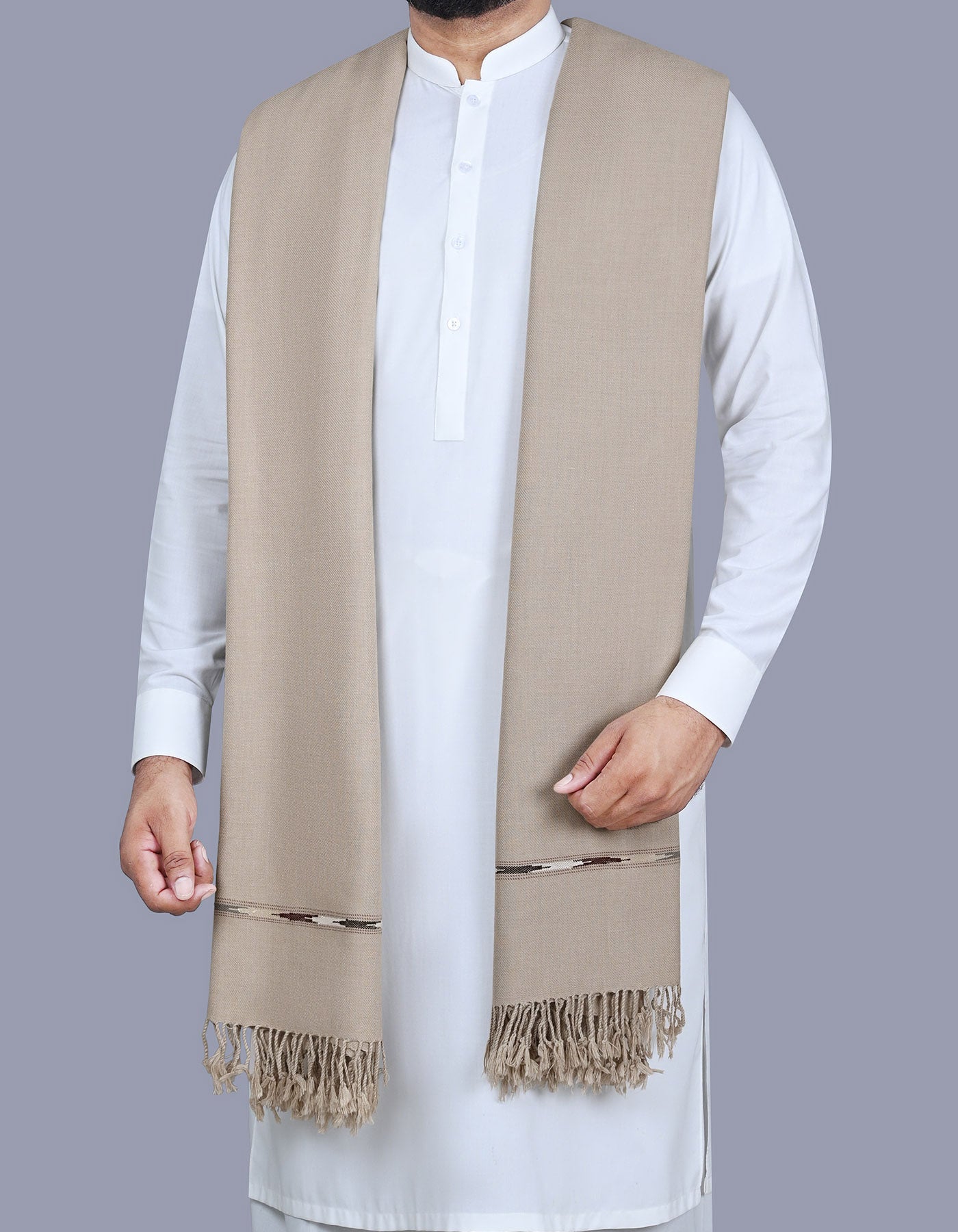 L Brown Plain Wool Blend Men Shawl