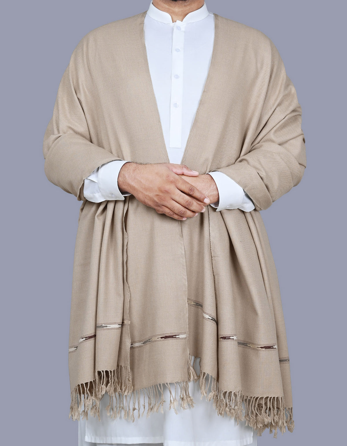 L Brown Plain Wool Blend Men Shawl