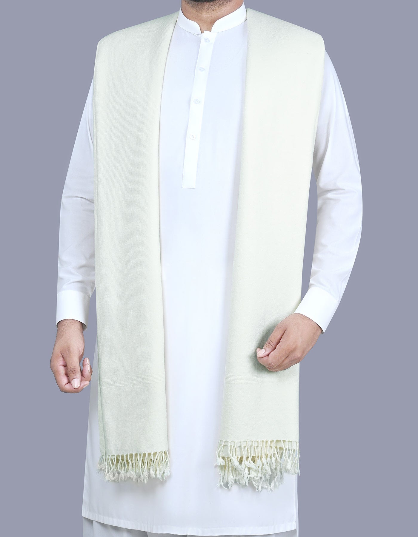 Off White Plain Wool Blend Men Shawl