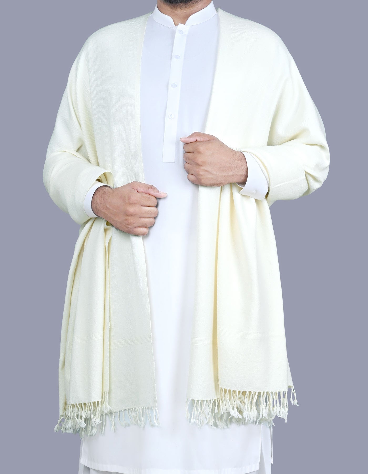 Off White Plain Wool Blend Men Shawl