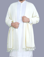 Off White Plain Wool Blend Men Shawl