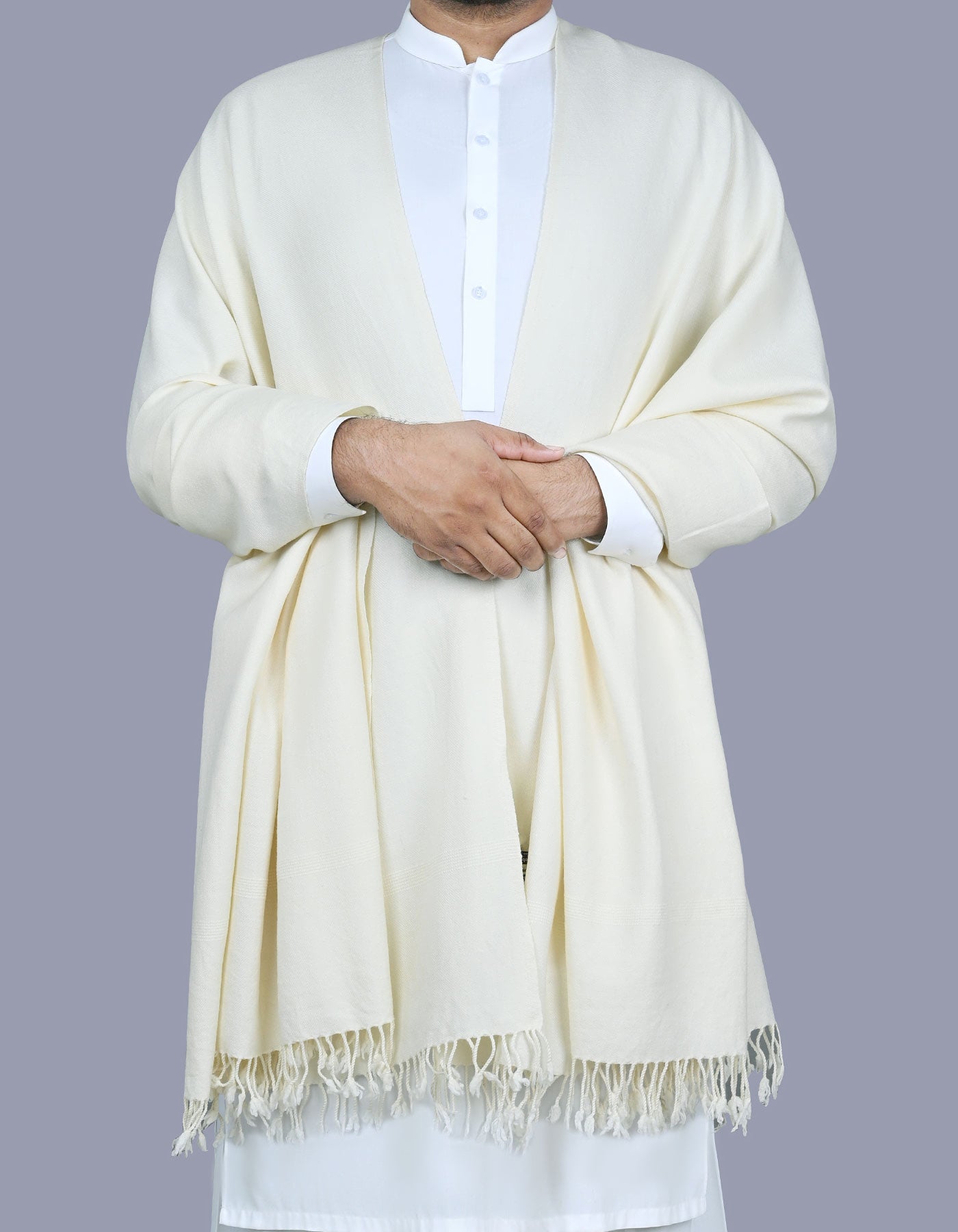 Off White Wool Blend Men Shawl