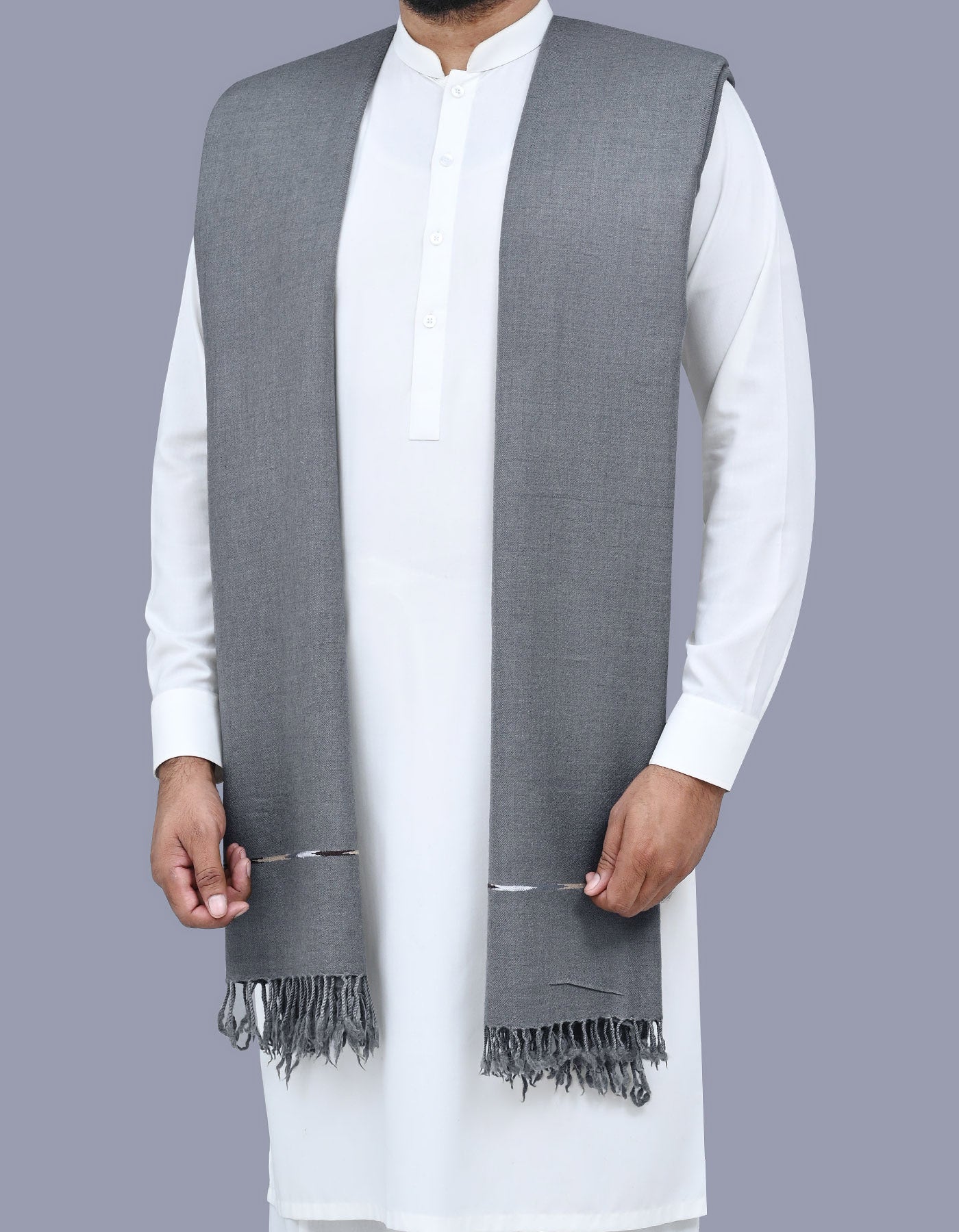 Grey Plain 100% Wool Men Shawl