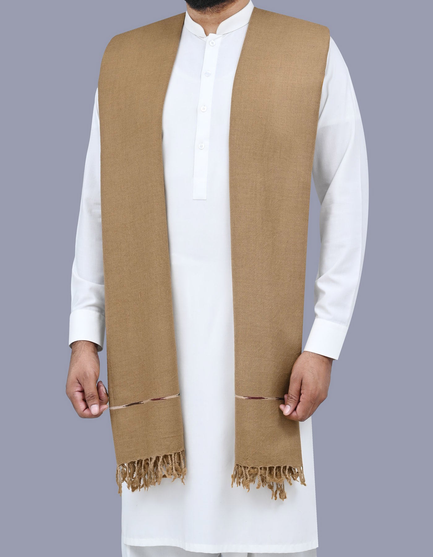 Camel Plain 100% Wool Men Shawl
