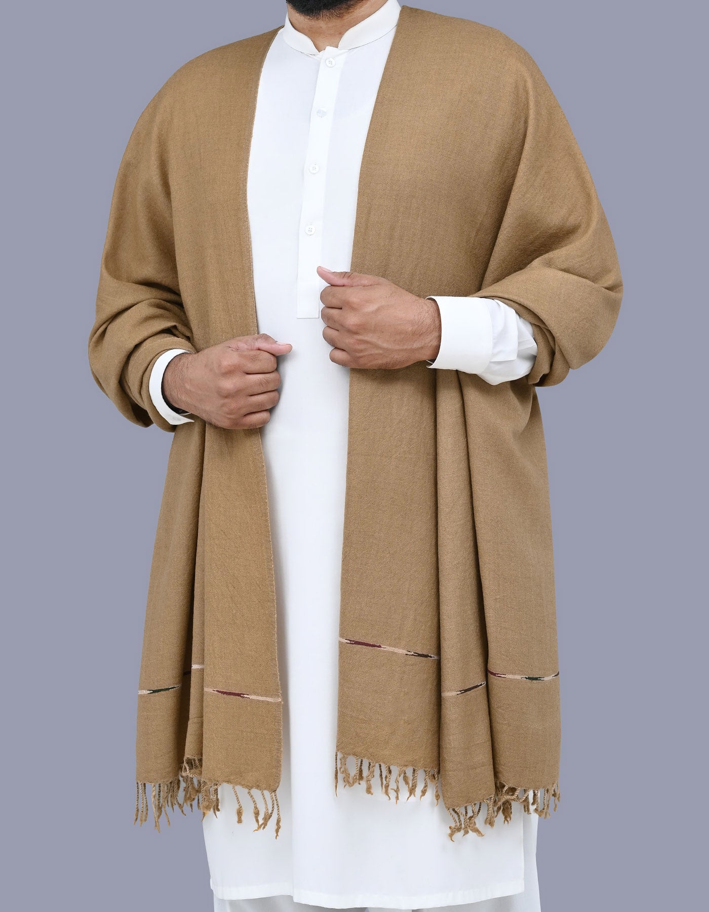 Camel Plain 100% Wool Men Shawl