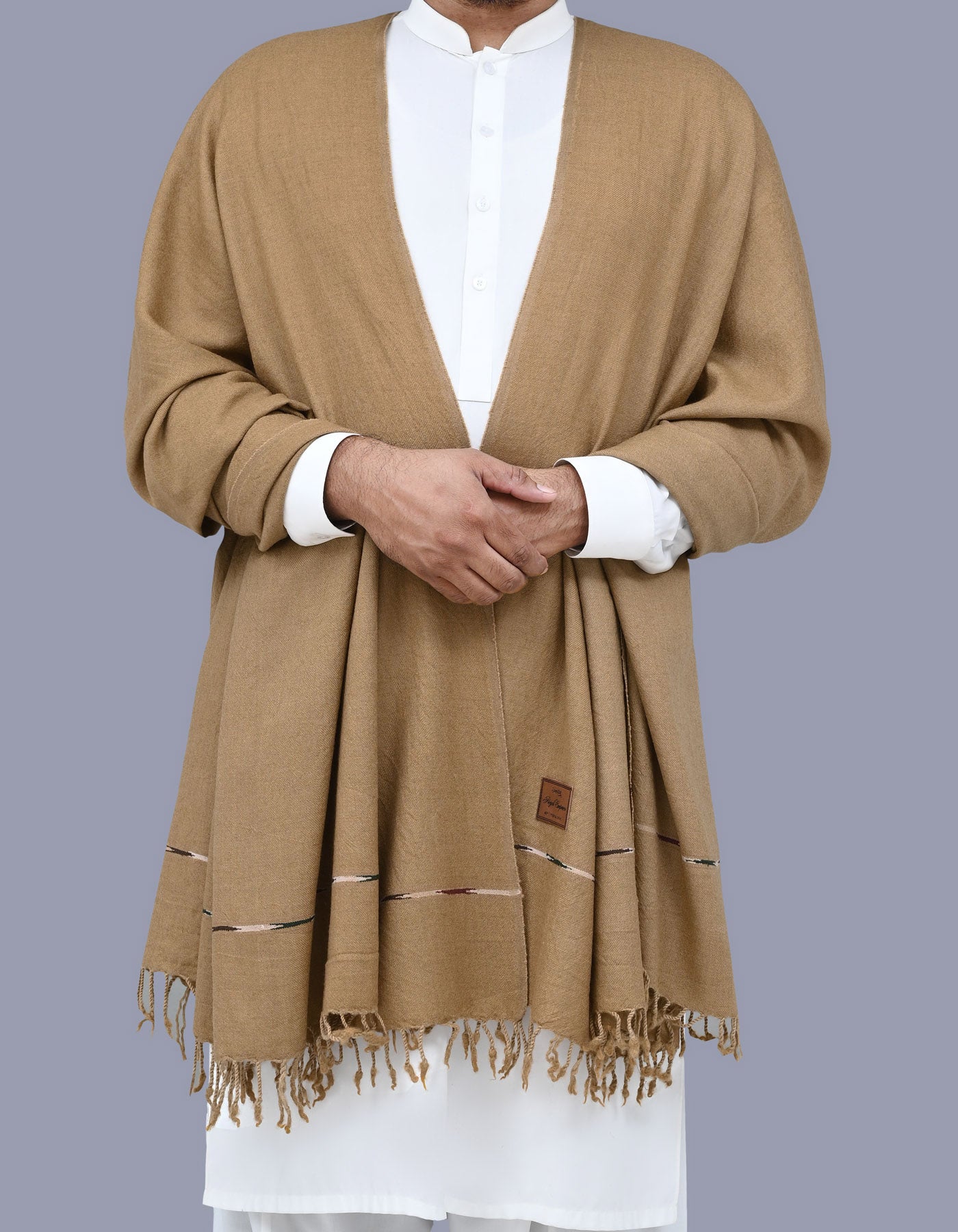 Camel Plain 100% Wool Men Shawl