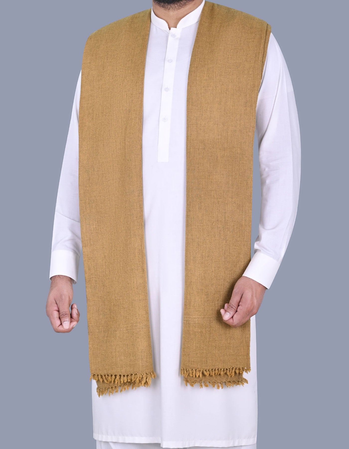 Camel Plain 100% Wool Men Shawl