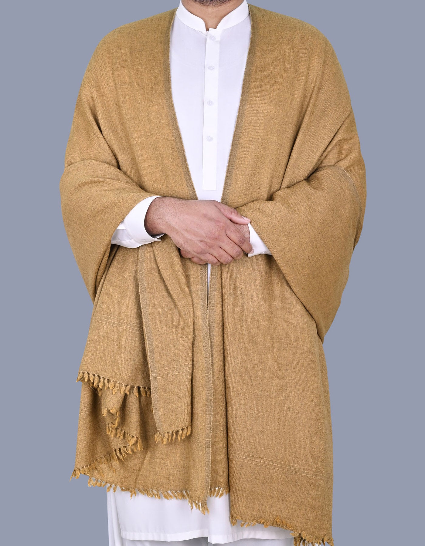 Camel Plain 100% Wool Men Shawl