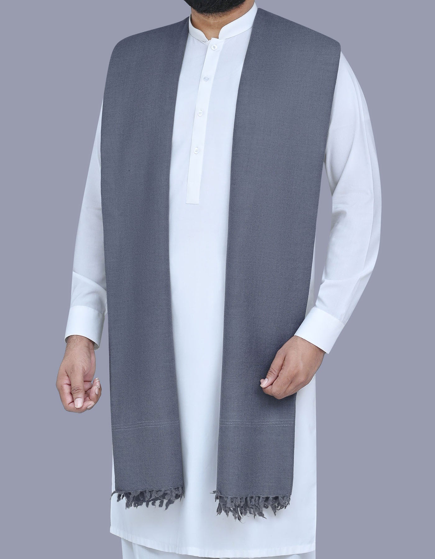 D Grey Plain 100% Wool Men Shawl