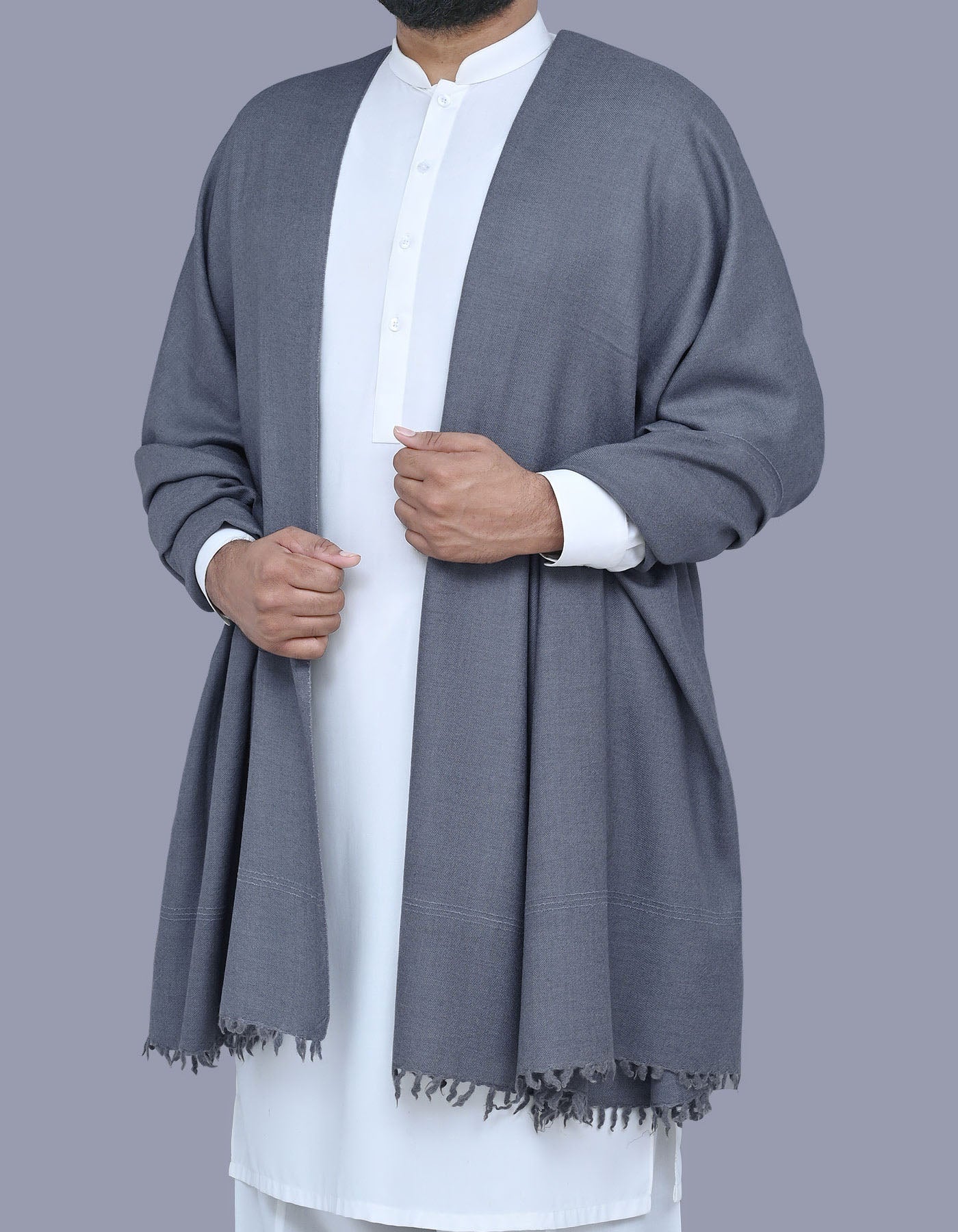 D Grey Plain 100% Wool Men Shawl