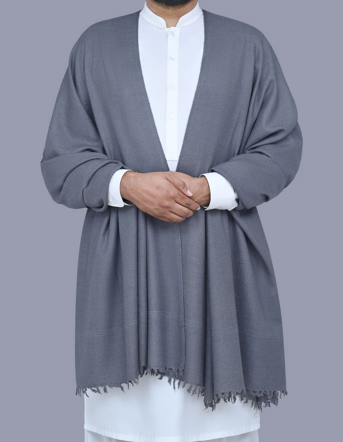 D Grey Plain 100% Wool Men Shawl