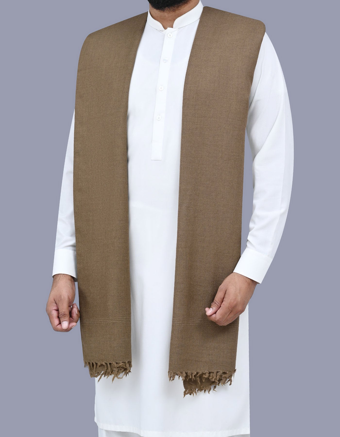 Brown Plain 100% Wool Men Shawl