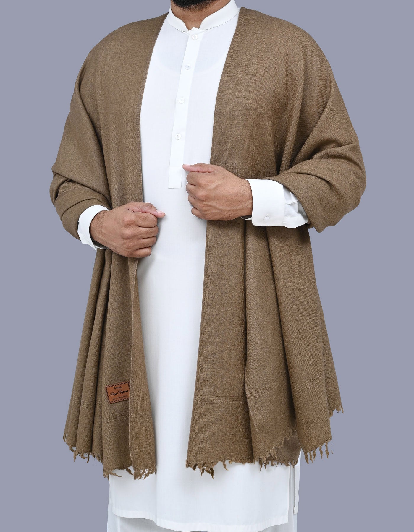 Brown Plain 100% Wool Men Shawl
