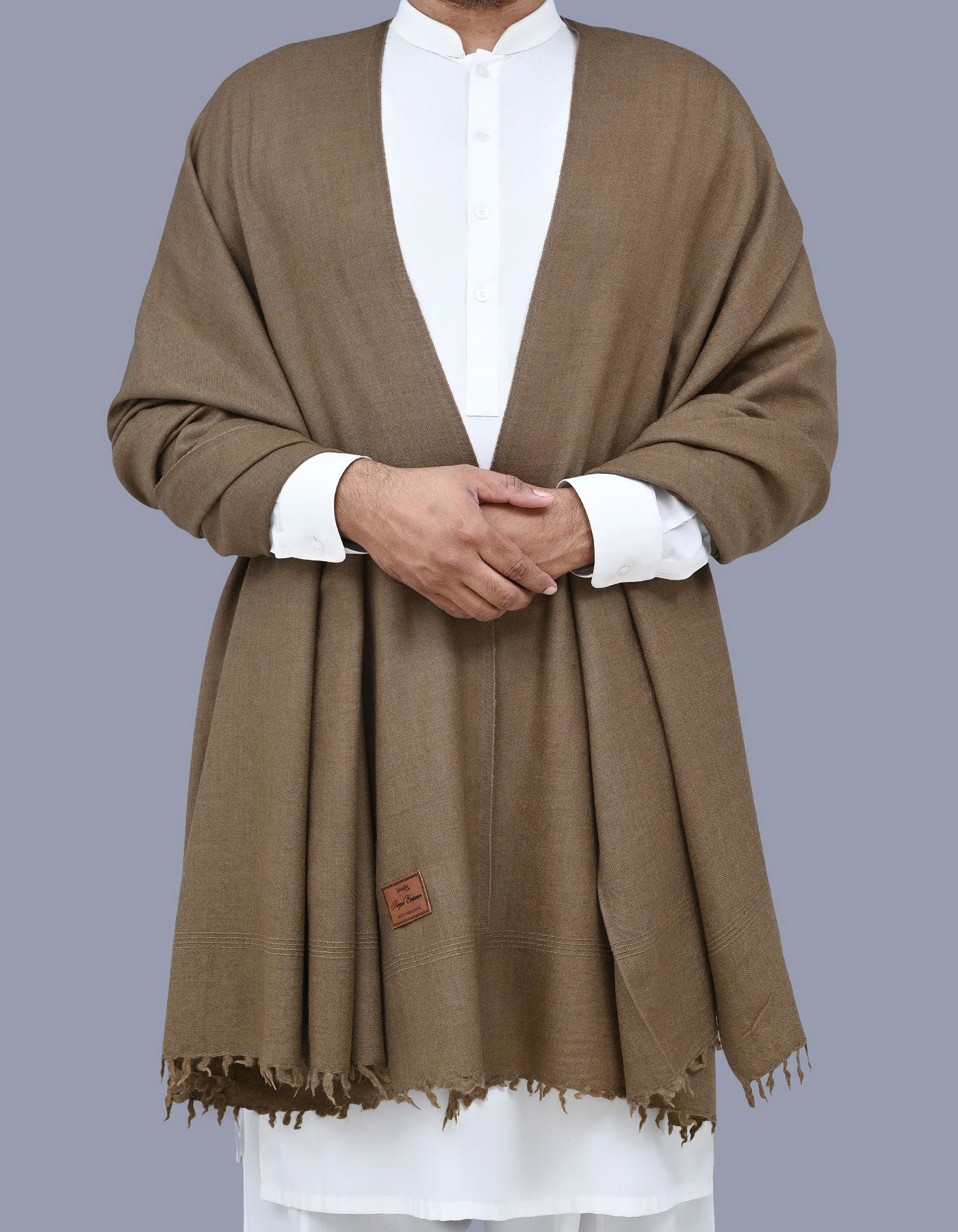Brown Plain 100% Wool Men Shawl