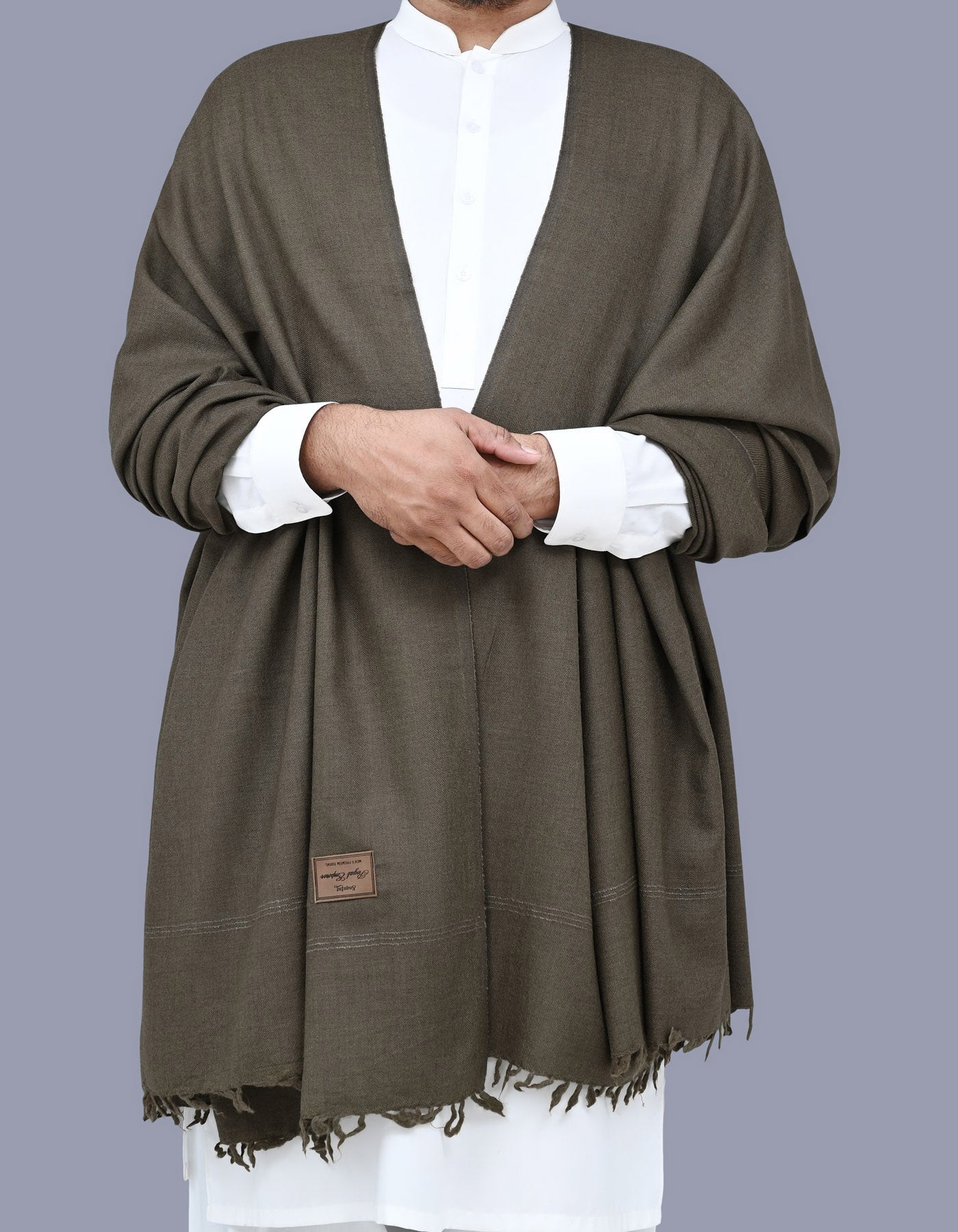 Chocolate Plain 100% Wool Men Shawl