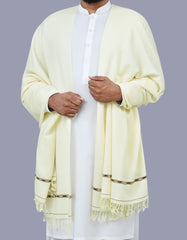 Off White Plain 100% Wool Men Shawl