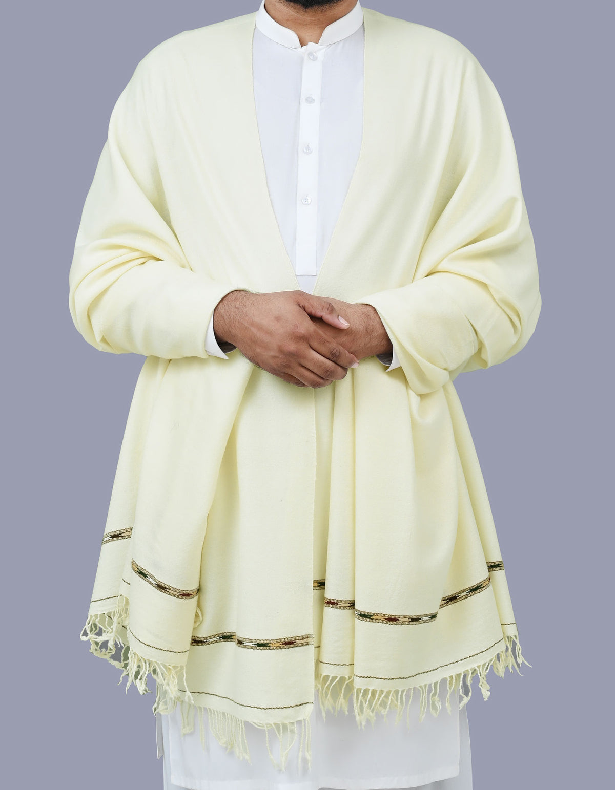 Off White Plain 100% Wool Men Shawl