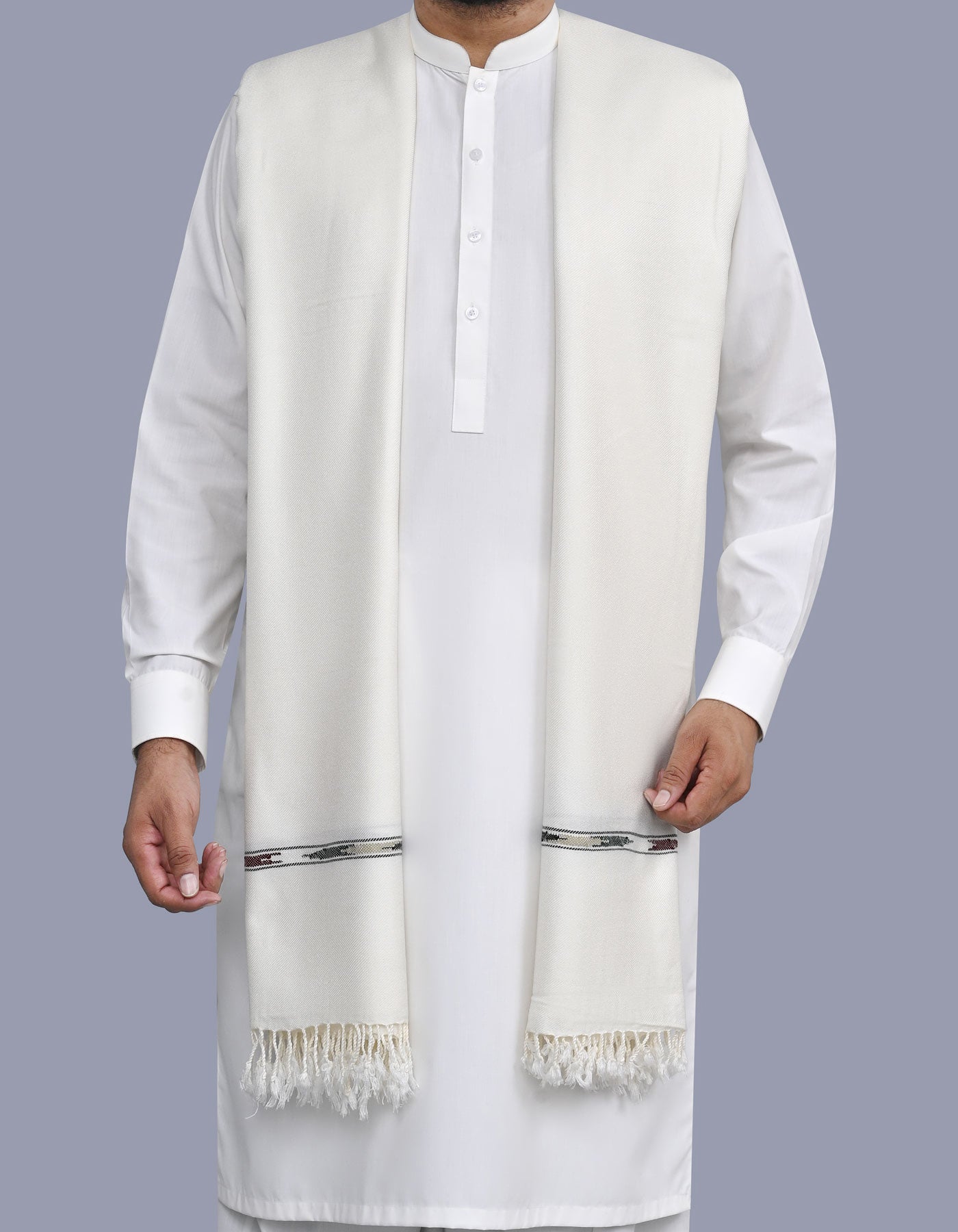 Off White Plain 100% Acrylic Men Shawl