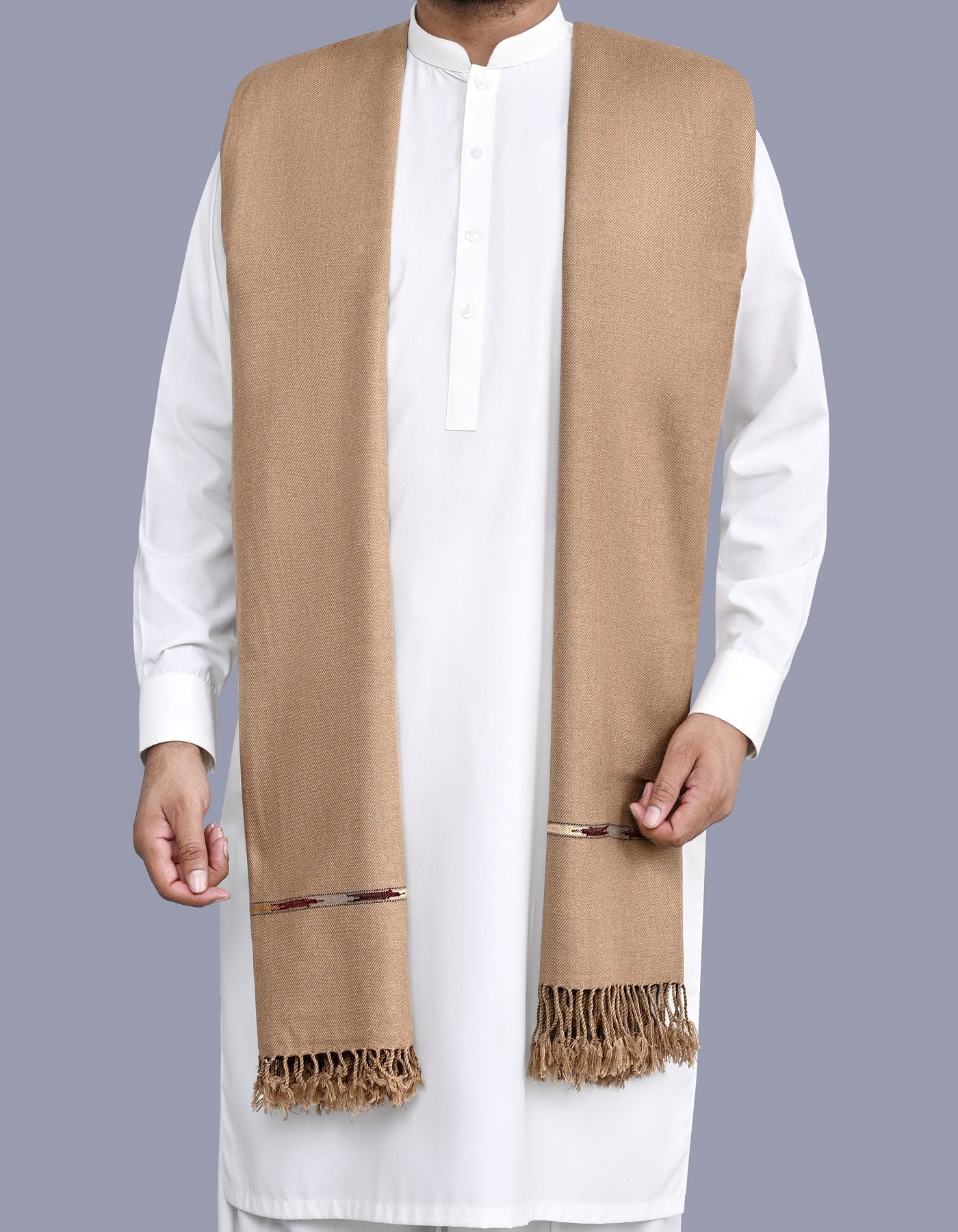 D Khaki Plain 100% Acrylic Men Shawl