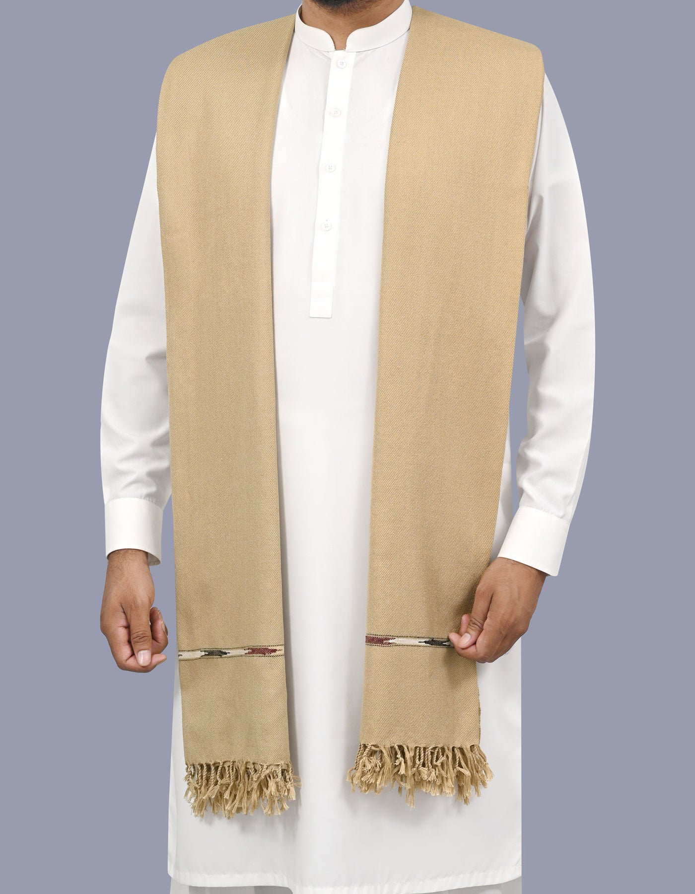 Beige Plain Wool Blend Men Shawl