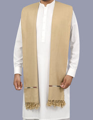 Beige Plain Wool Blend Men Shawl