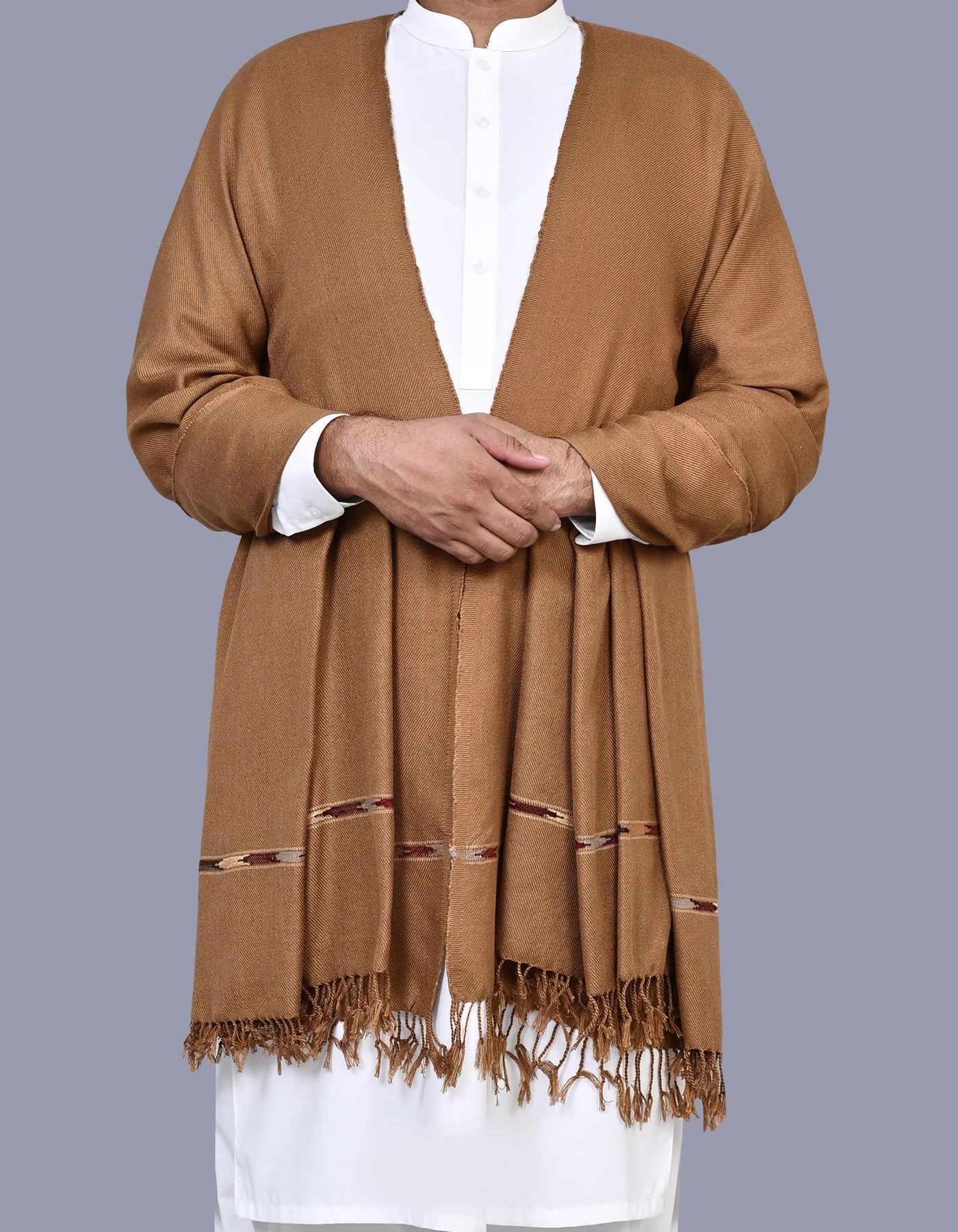 Brown Plain Wool Blend Men Shawl