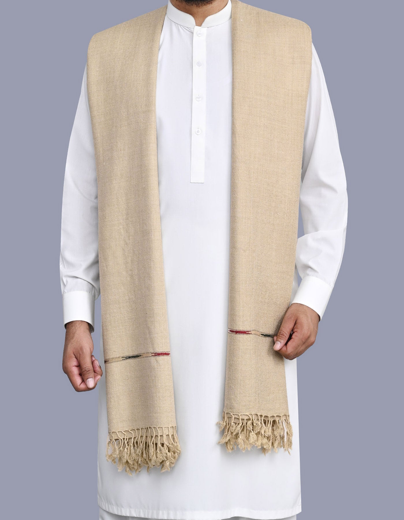 L Green Plain Wool Blend Men Shawl
