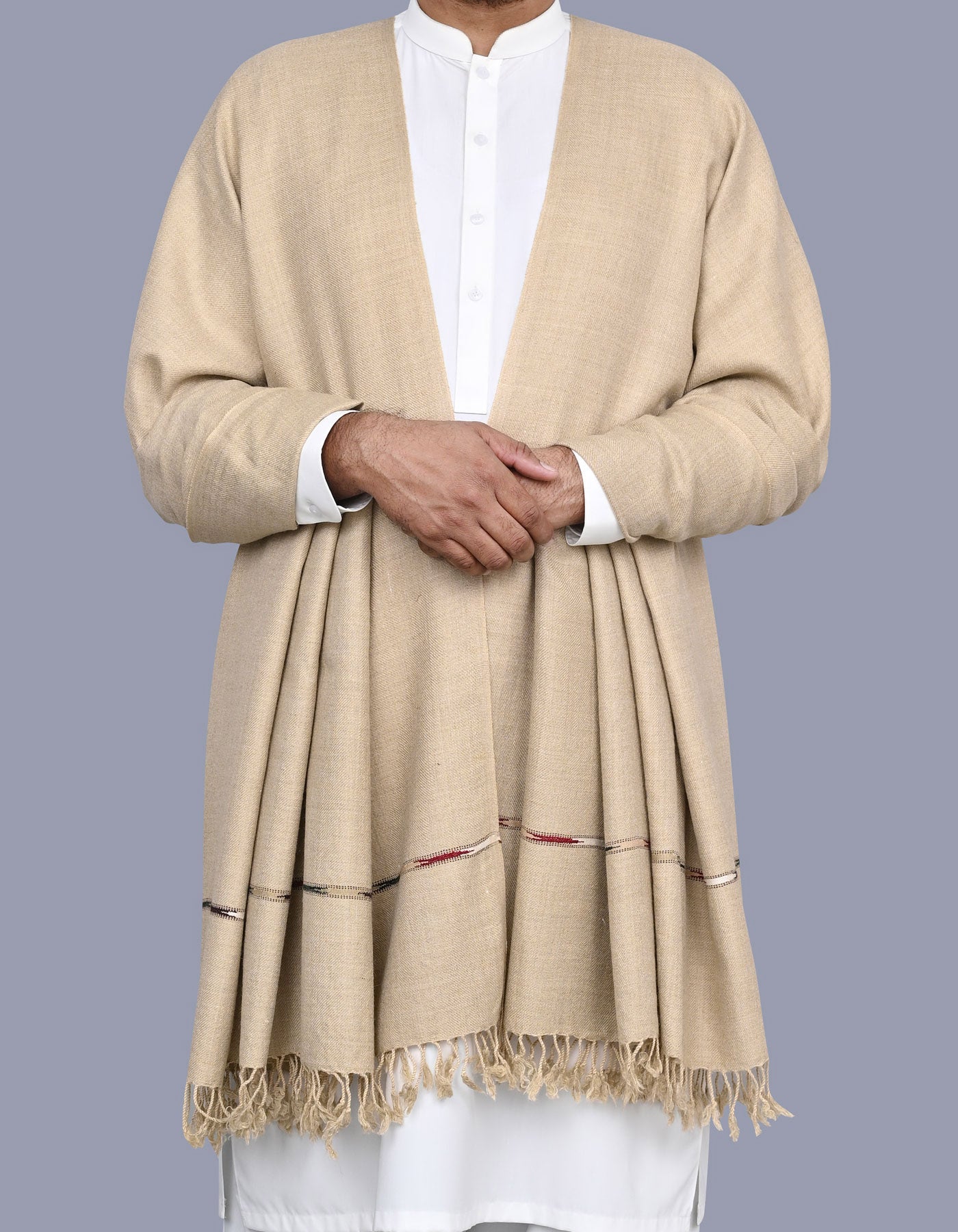 L Green Plain Wool Blend Men Shawl