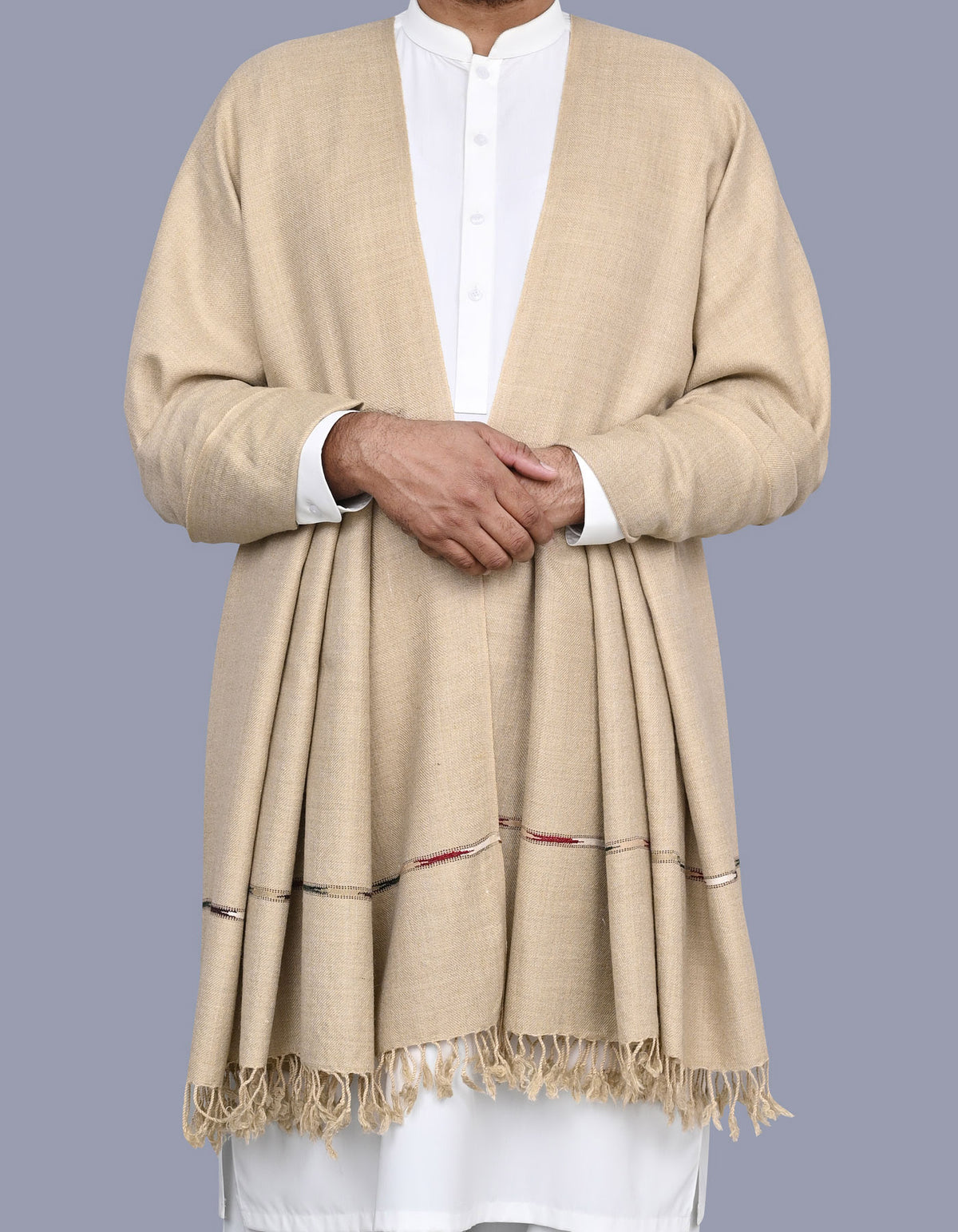 L Green Plain Wool Blend Men Shawl