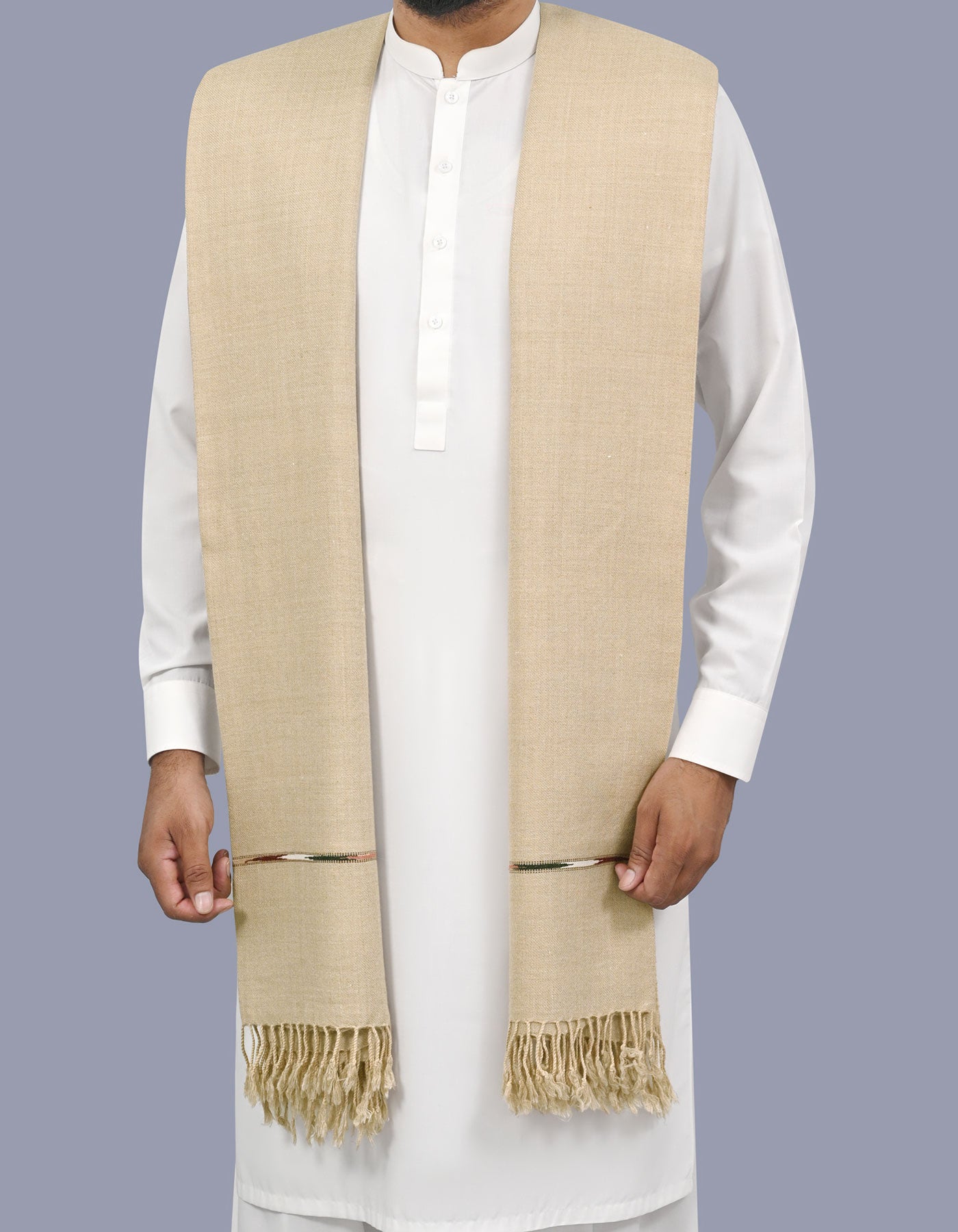 L Brown Plain Wool Blend Men Shawl