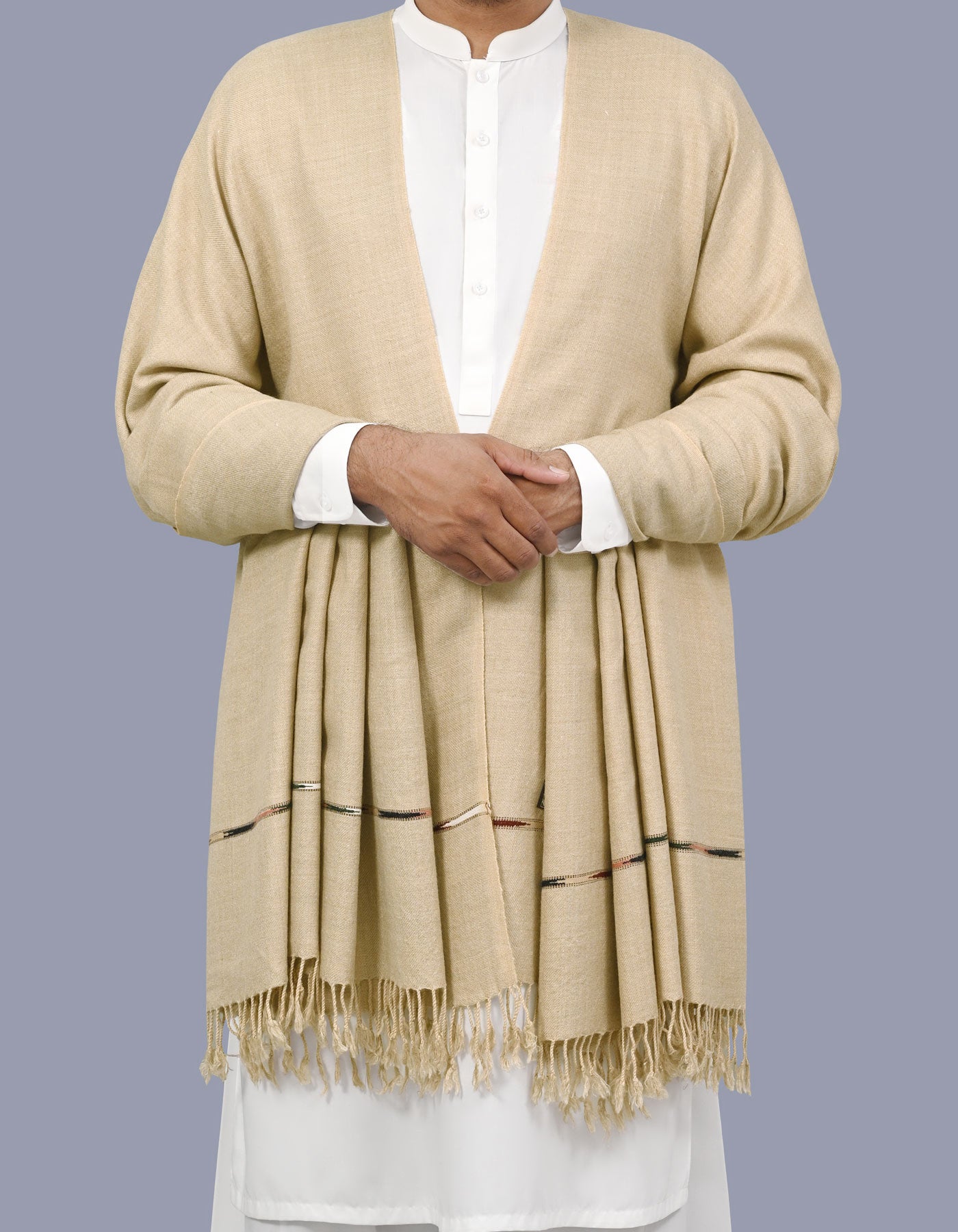 L Brown Plain Wool Blend Men Shawl