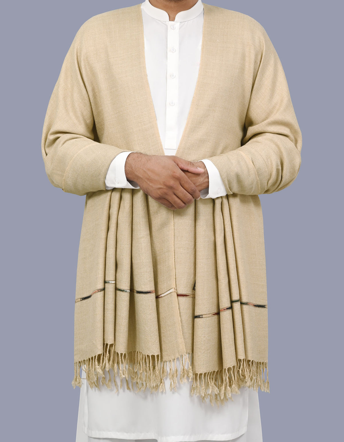 L Brown Plain Wool Blend Men Shawl