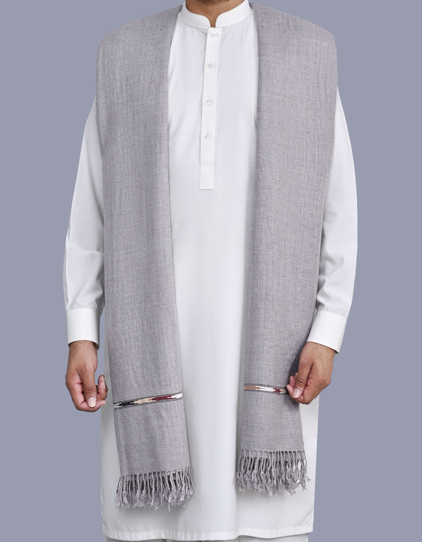 L Grey Plain Cotton Blend Men Shawl