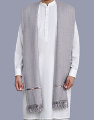 L Grey Plain Cotton Blend Men Shawl
