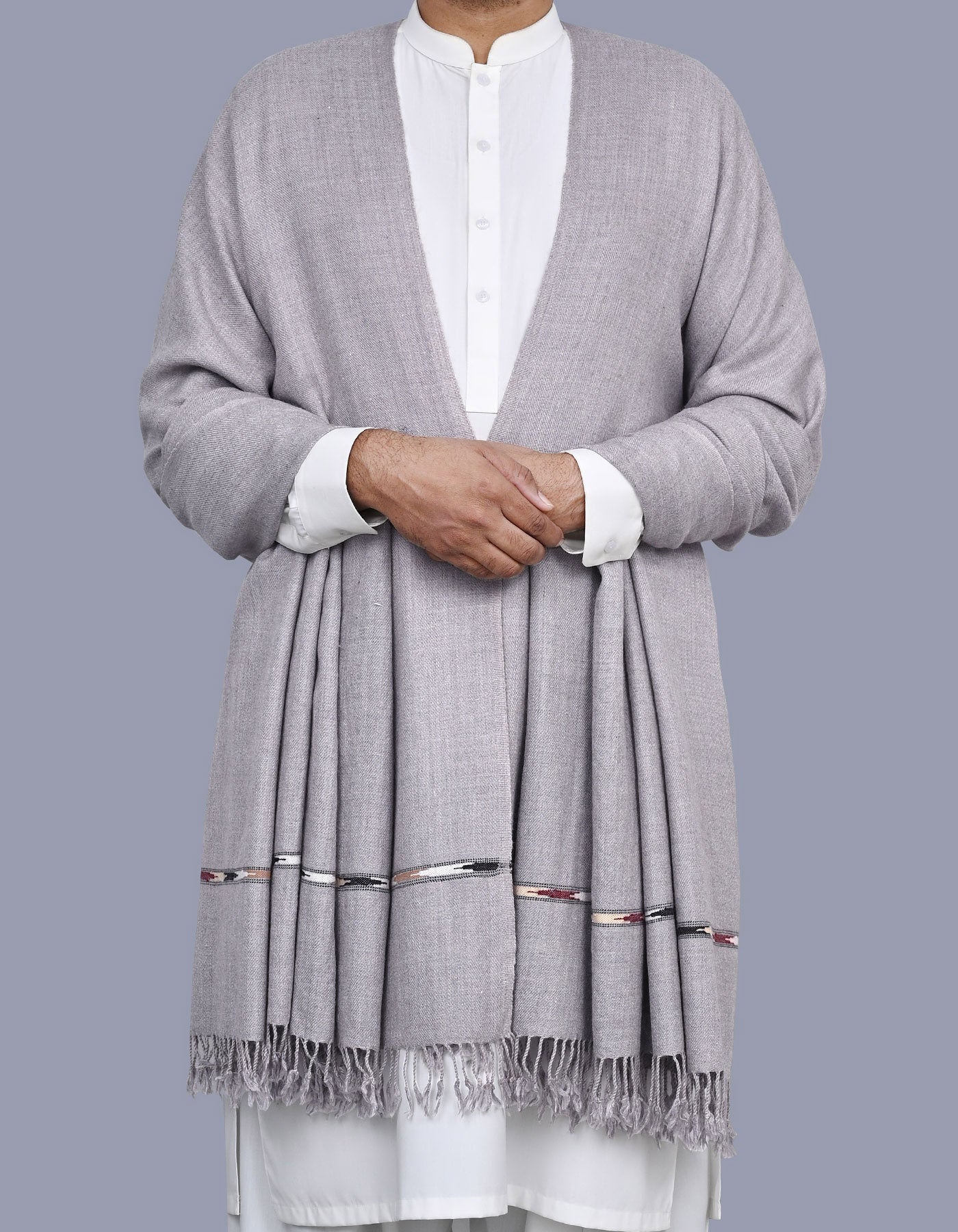 L Grey Plain Cotton Blend Men Shawl