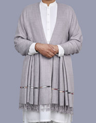 L Grey Plain Cotton Blend Men Shawl