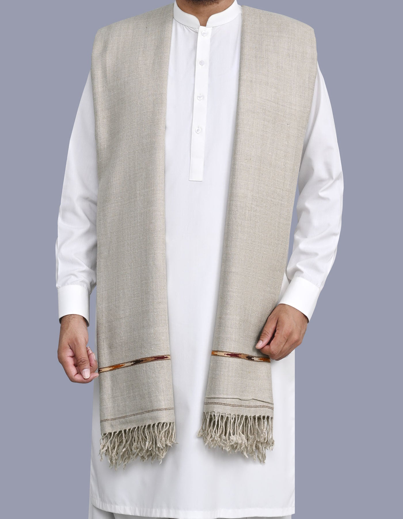 Stone Plain Wool Blend Men Shawl