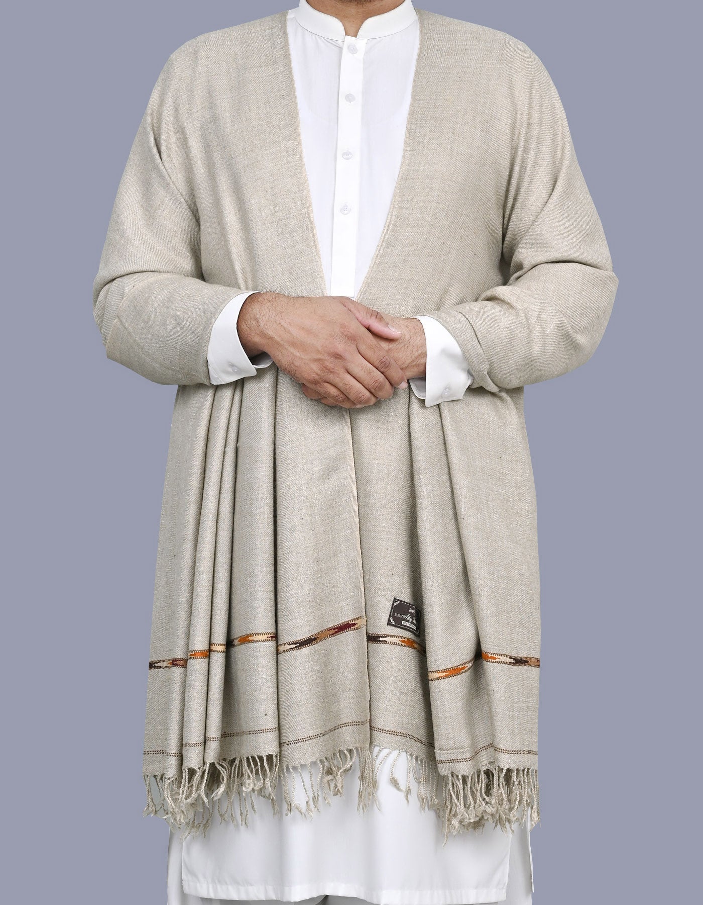 Stone Plain Wool Blend Men Shawl