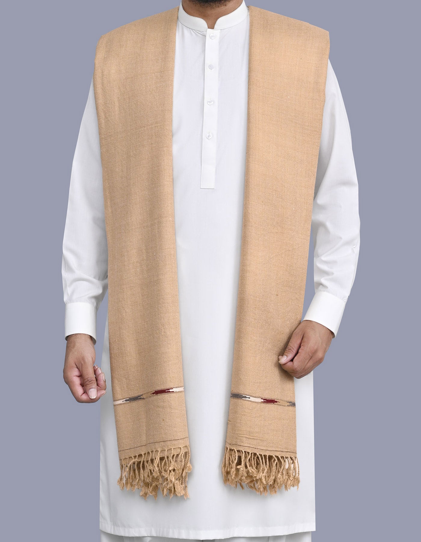 Cream Plain Wool Blend Men Shawl