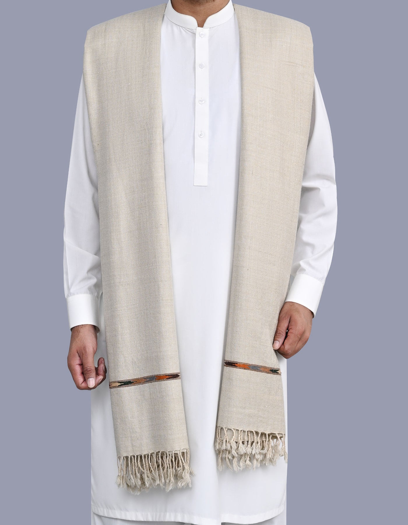 Stone Plain Wool Blend Men Shawl