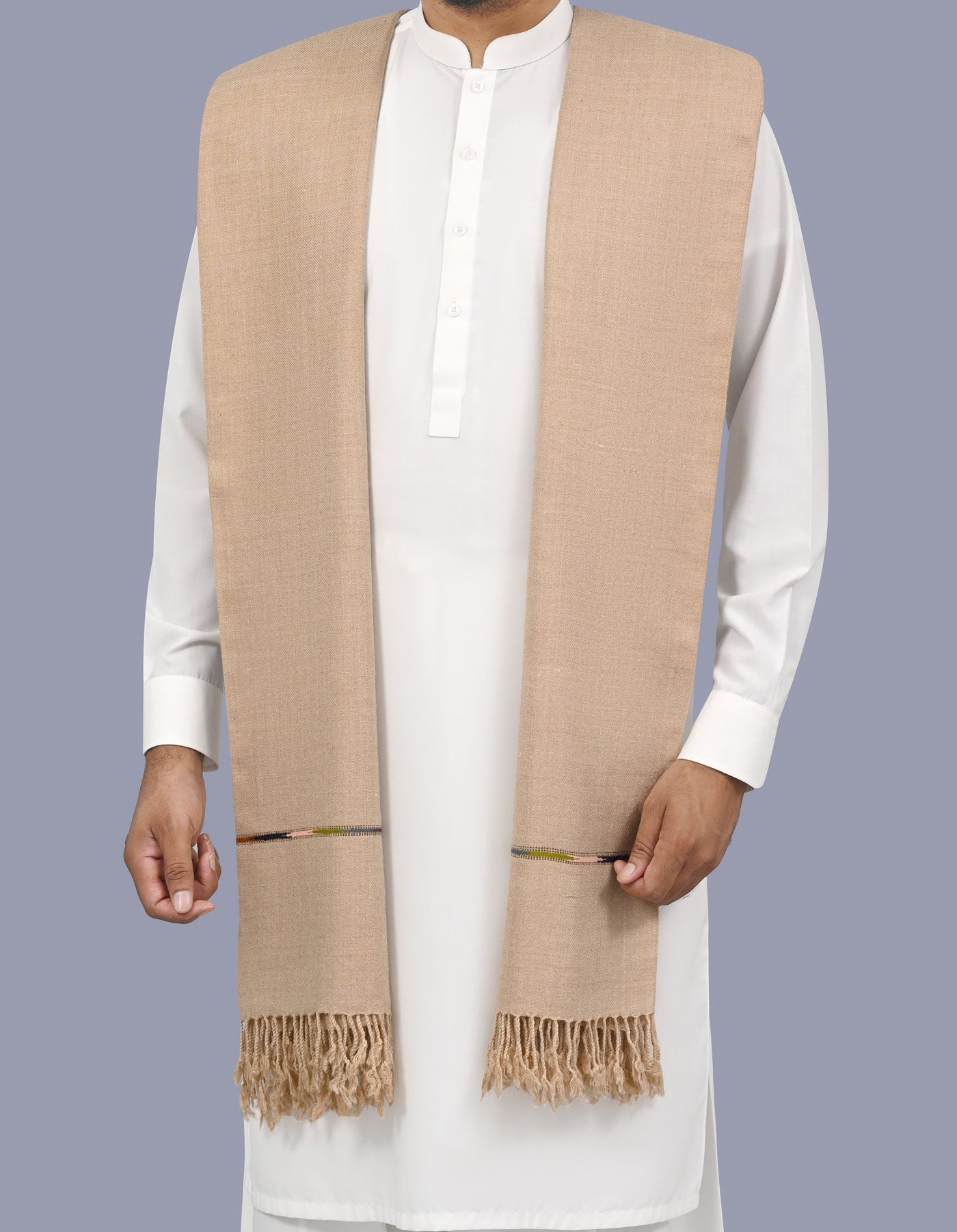 D Skin Plain Wool Blend Men Shawl