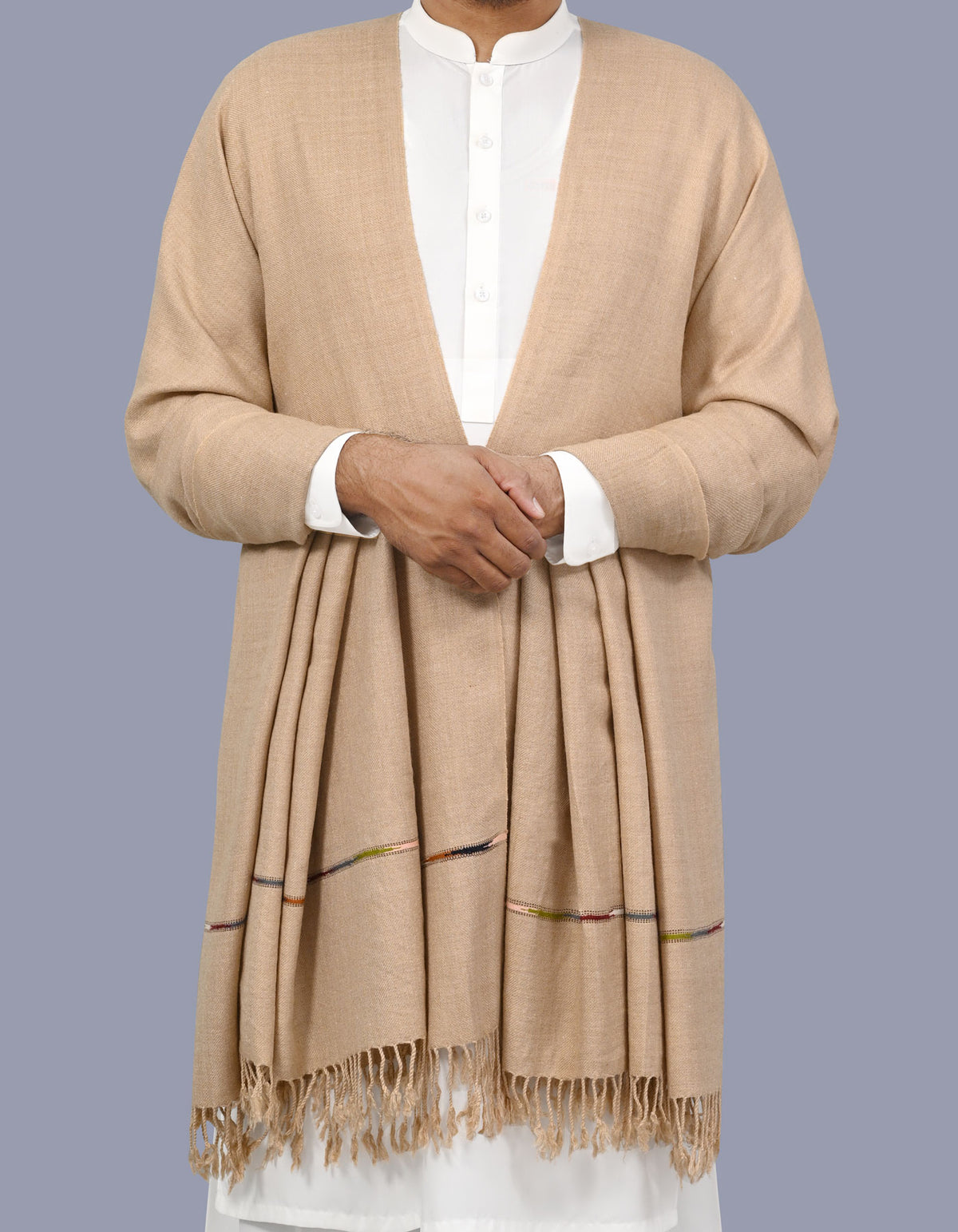 D Skin Plain Wool Blend Men Shawl