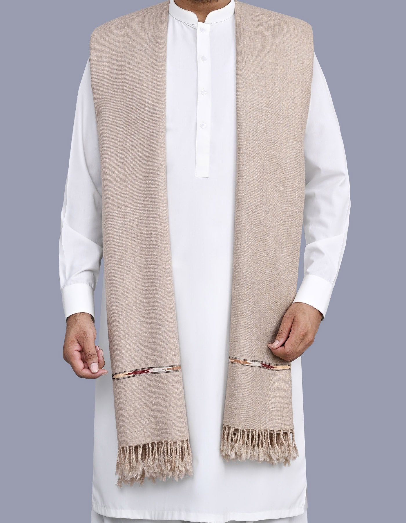 Sand Plain Wool Blend Men Shawl