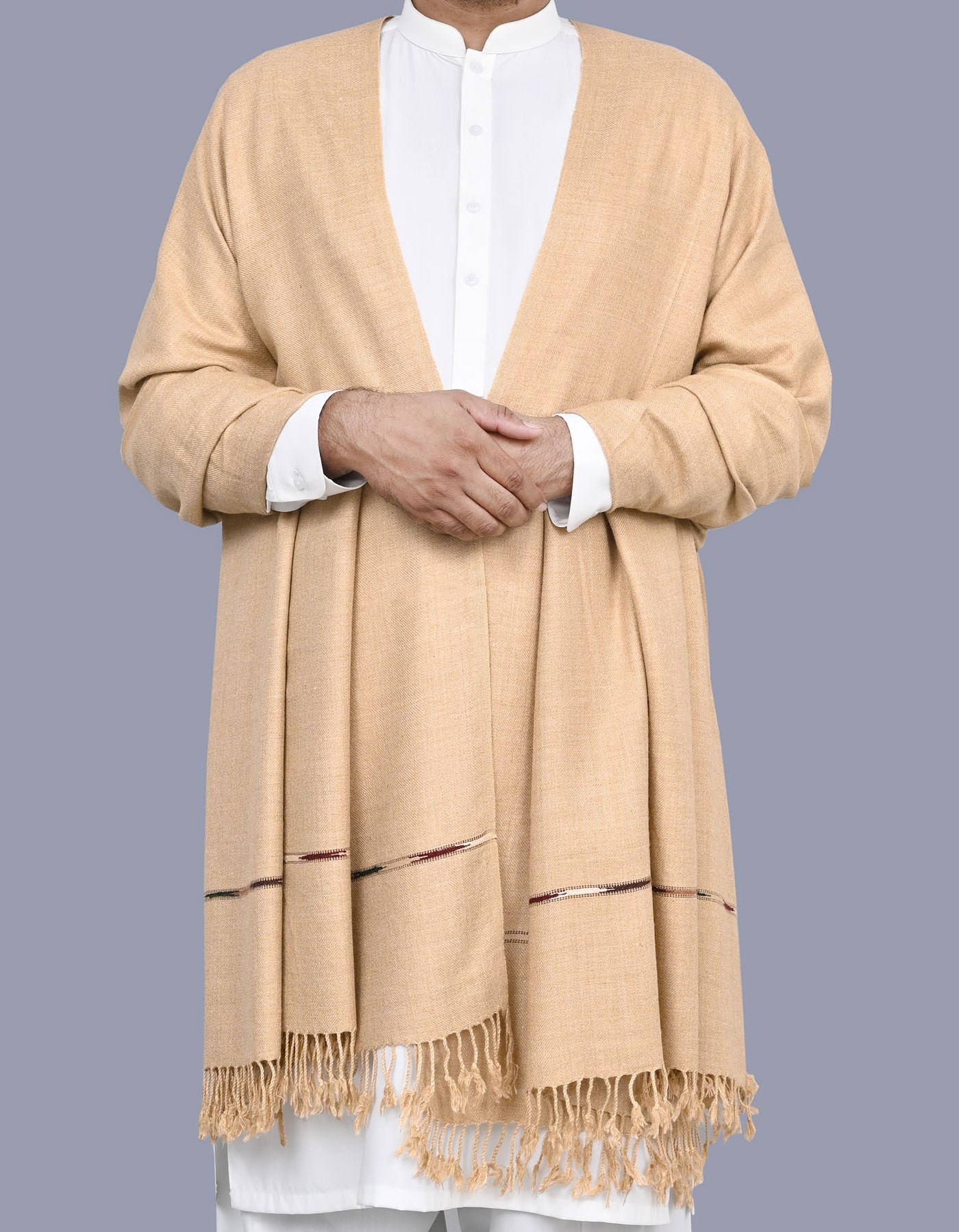 Camel Plain Wool Blend Men Shawl