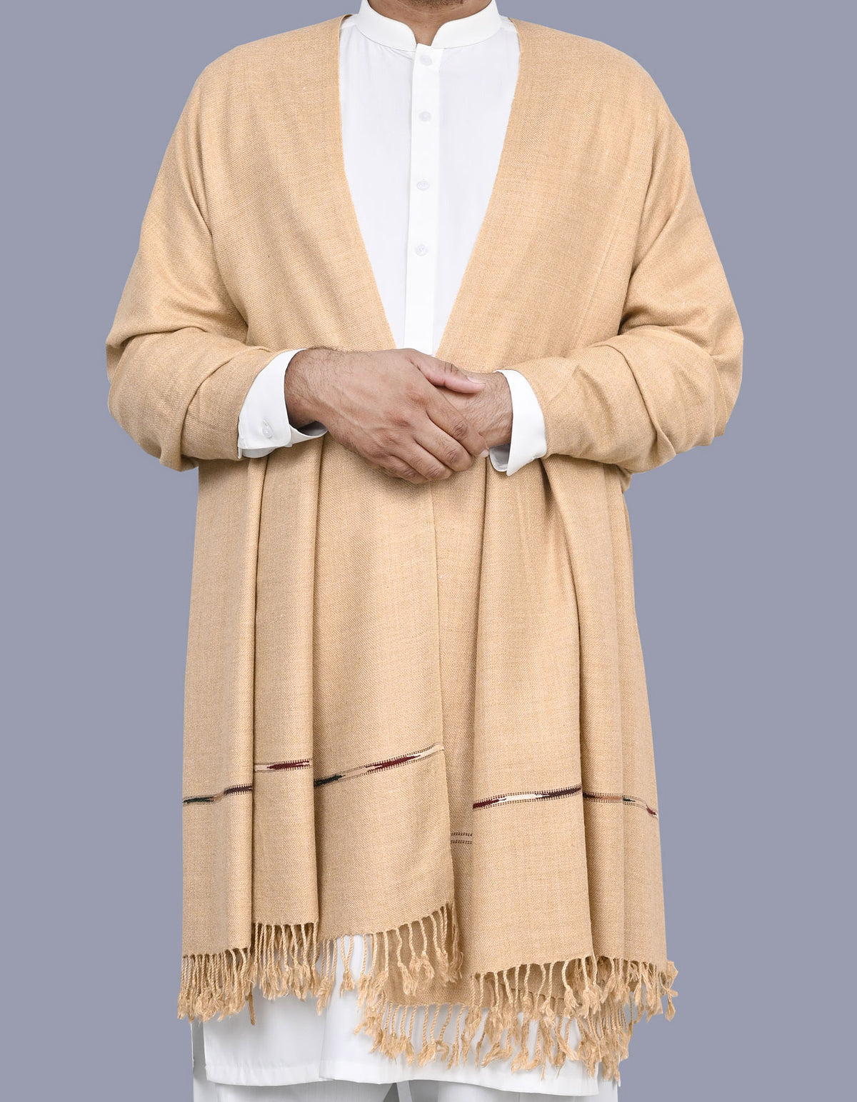 Camel Plain Wool Blend Men Shawl