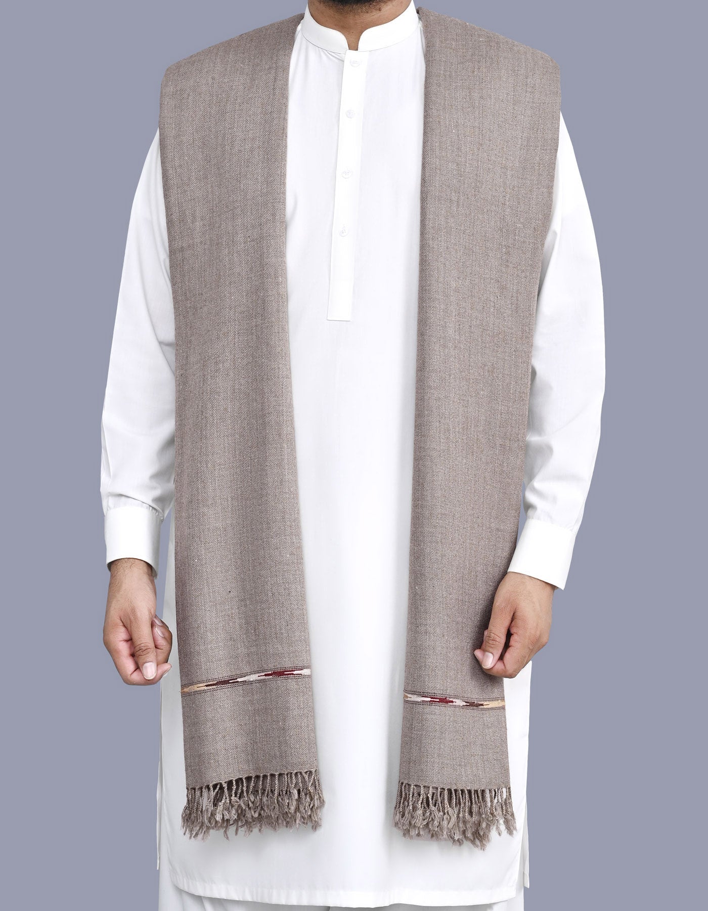 L Olive Plain Wool Blend Men Shawl